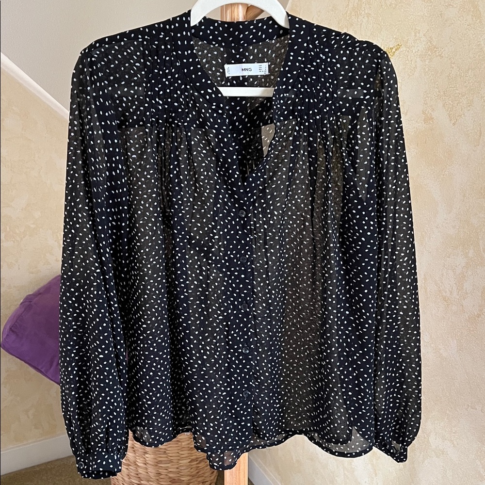Mango Sheer Button Up Blouse